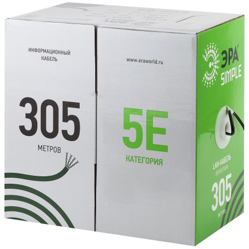 Кабель витая пара U/UTP кат.5E 4х2х24AWG solid CCA PVC Simple сер. (м) UL-4-PVC-A Эра Б0044434