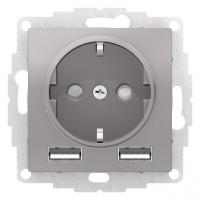 Розетка 1-м СП AtlasDesign 16А IP20 с 2-мя заряд. устройствами USB тип A+A 5В/2.4А 2х5В/1.2А механизм алюм. SE ATN000330