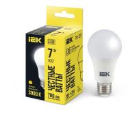 Лампа светодиодная A60 7Вт грушевидная 3000К тепл. бел. E27 630лм 230-240В IEK LLE-A60-7-230-30-E27