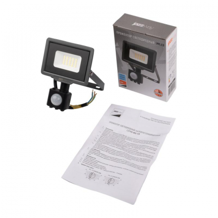 Прожектор светодиодный PFL-C3 SENSOR 20Вт 6500К IP65 ДО закален. прозр. стекло датчик движения инфракрасный JazzWay 5026926A