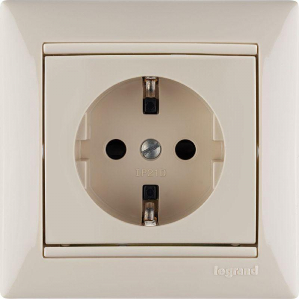 Розетка 1-м СП Valena 16А IP21 230/250В 2P+E с заземл. защ. шторки на винтах механизм сл. кость IEK 774321
