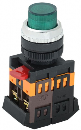 Кнопка ABLFP-22 d22мм 1НО+1НЗ 240В неон зел. GENERICA BBT20-ABLFP-K06