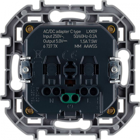 Розетка 1-м СП Inspiria 16А IP20 250В 2P+E немецк. стандарт с заряд. устройством USB тип C 1.5А 5В механизм бел. IEK 673770