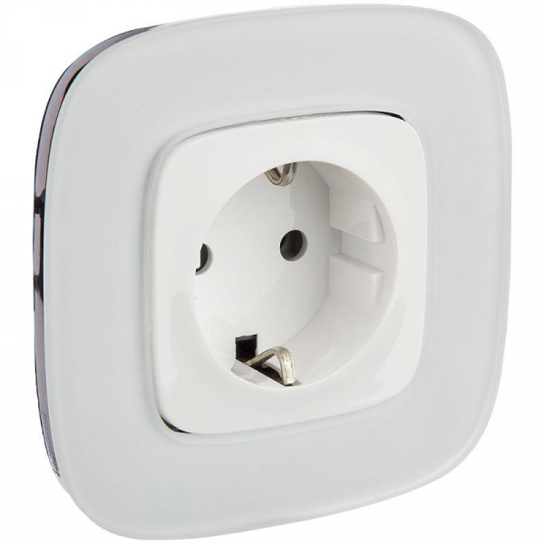 Розетка 1-м СП Valena Allure 16А IP2X 250В 2P+E безвинтов. клеммы с лицев. панелью механизм бел. Leg 753721