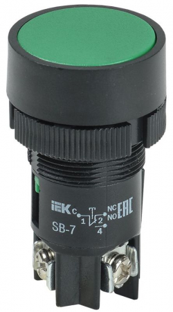 Кнопка SВ-7 "Пуск" d22мм 1НО+1НЗ 240В зел. GENERICA BBT40-SB7-K06