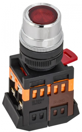 Кнопка ABLF-22 d22мм 1НО+1НЗ 240В неон красн. GENERICA BBT10-ABLF-K04